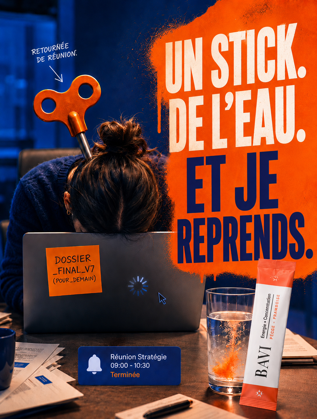 Femme reprenant un document après une interruption de travail
