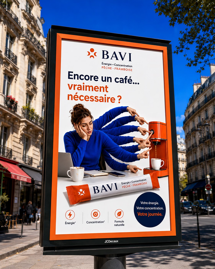 Stick BAVI et tasse de café sur un bureau pendant une après-midi de travail