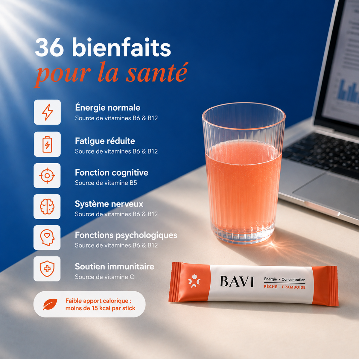BAVI, complément alimentaire en sticks à diluer pour l’énergie et la concentration