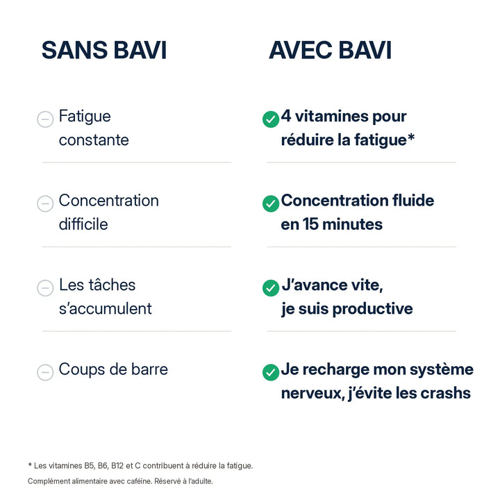 BAVI, complément alimentaire en sticks pêche-framboise pour l’énergie et la concentration